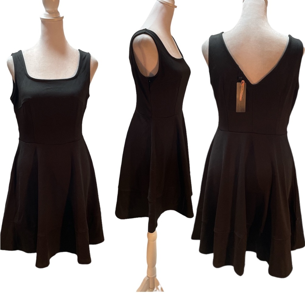 NWT Fancyinn Black Sleeveless Above the Knee Fit & Flare Zip Side Dress Size S